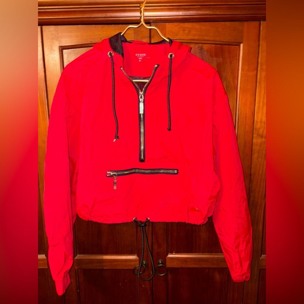 Vintage Guess Red Utility Jacket with Hood #1016